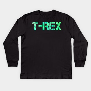 Teal 'T-REX' Typography Design Kids Long Sleeve T-Shirt